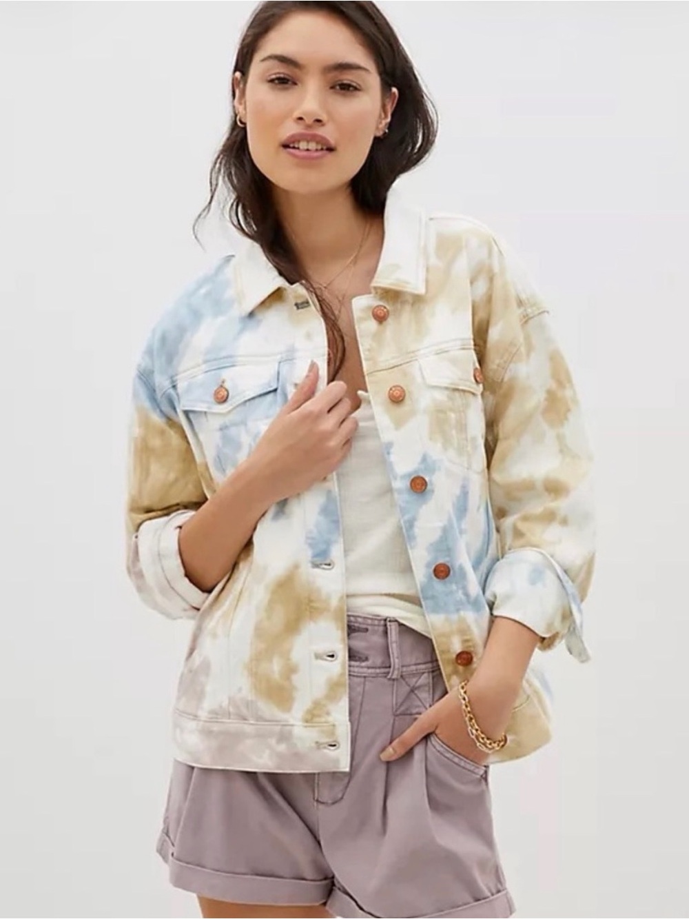 Pilcro Pastel Tie-Dye Jean Jacket in Blue, Cream & Pink Anthropologie